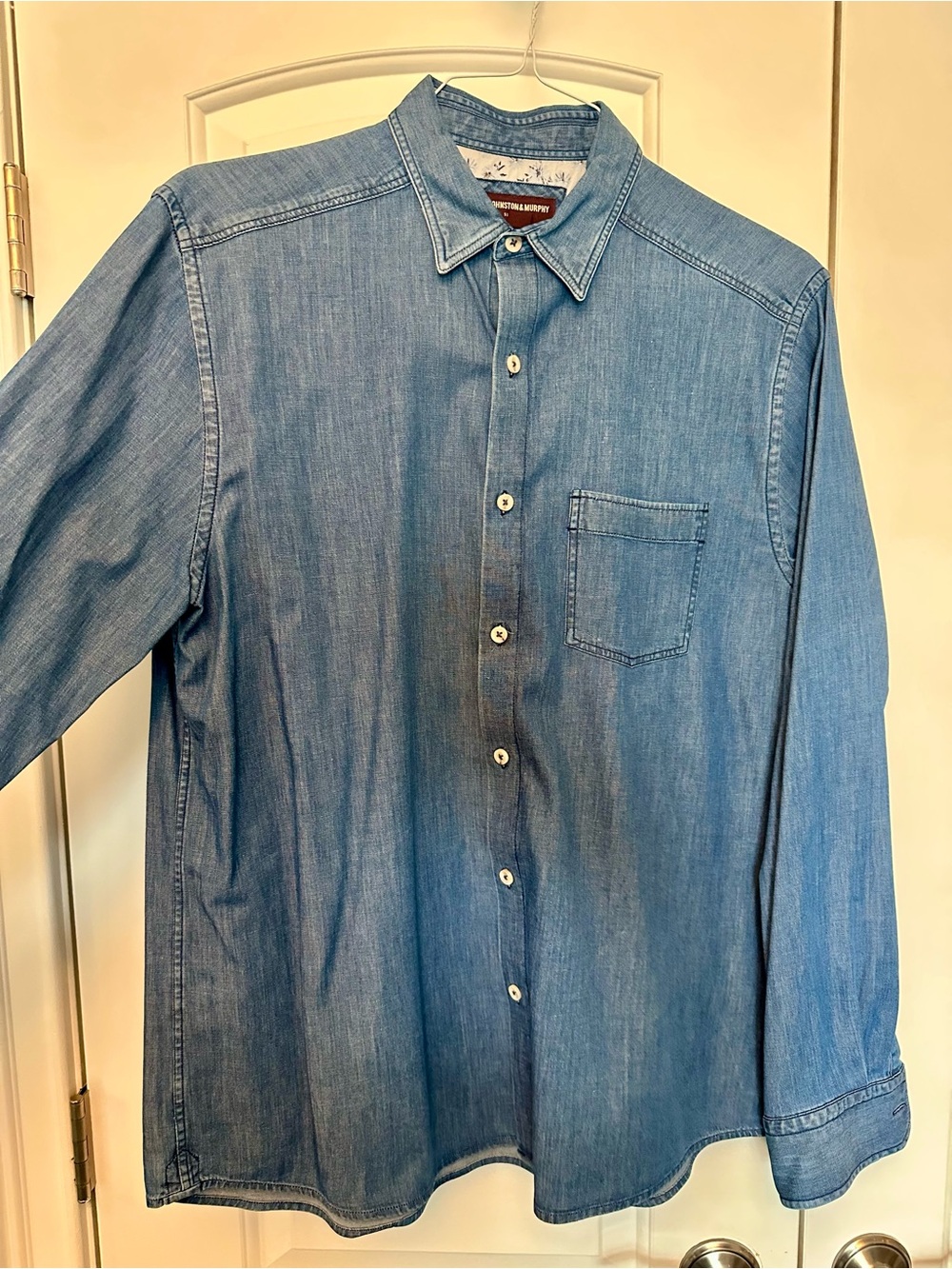 Johnston & Murphy Denim Shirt in Light Blue with patterned inner cuff